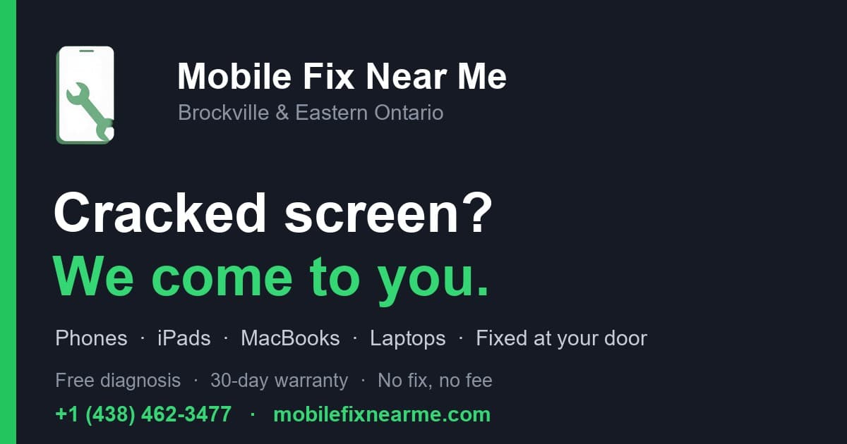 Mobile Fix Near Me doorstep service graphic for ipad repair kingston, with contact details and free diagnosis